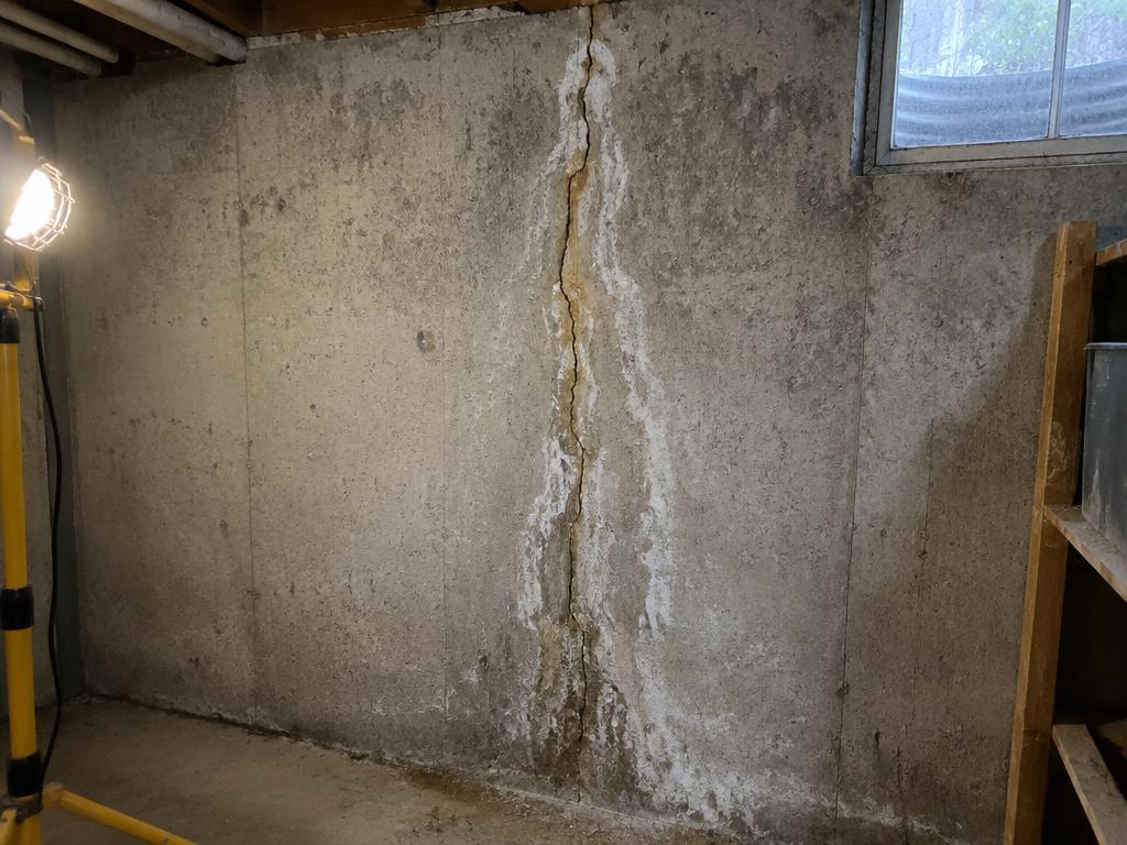 Vertical crack in a basement wall